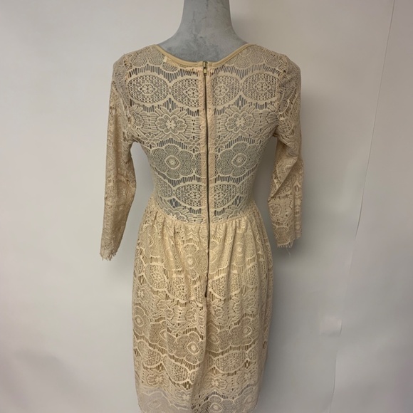 Mallory dress SZ S vintage crochet lace tan cottagecore mini whimsical fairy - Picture 4 of 11